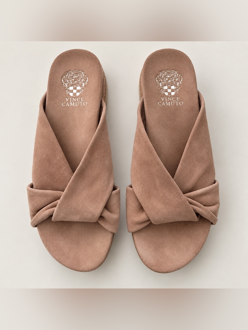 Vince Camuto nude cross-strap platform slide sandals